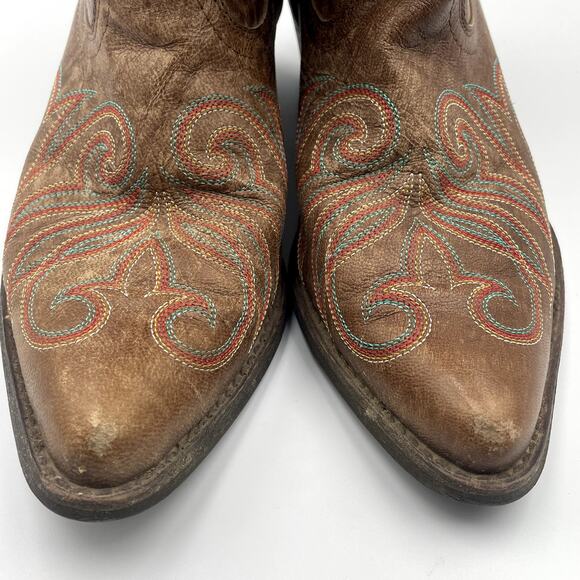 Ariat Distressed Embroidered Brown Leather Boots 6.5 B Heels Multicolored - Picture 8 of 12